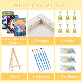 3 Pack Framed Paint by Numbers Kit for Kids, Animal Paint by Number for Kids Ages 4 8 12, Easy Framed Painting Kits with Easel for Kid Beginners Home Wall Decor (8x12 inch) HITO