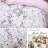 URBONUR Floral Duvet Cover Set Twin Size 3-Pieces Egyptian Cotton Percale Weave Garden Chic Flowers Comforter Bedding Set, Soft and Breathable Duvet Covers with Button Closure URBONUR