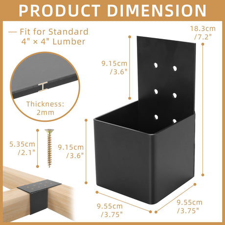 6 PCS Pergola Brackets Kit, Heavy Duty Pergola DIY Brackets Joist Bracket Connector Brace with Screws for 4''x4'' Wood Posts, Beam Support Bracket for Patio, Pergola, Log Cabin, Fence VavoStocks