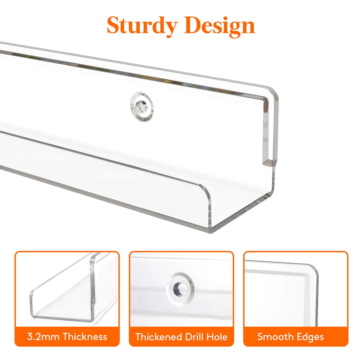 Lifewit Floating Shelves for Vinyl Record, 6 Pack 12" Clear Acrylic Wall Shelf Room Decor for Book/Photo/Picture/Makeup Display in Bedroom, Living Room, Bathroom Storage and Organization Lifewit