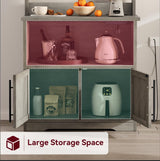 GarveeHome Microwave Stand Bakers Rack Cabinet, Farmhouse Bakers Rack with Power Outlet with Thickened Counter, Freestanding Small Kitchen Bakers Rack with Large Storage, Easy Assembly,Retro Gray GarveeHome