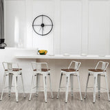 Andeworld Bar Stools Set of 4 Counter Height Stools Industrial Metal Barstools with Wooden Seats(24 Inch, Distressed White) Andeworld