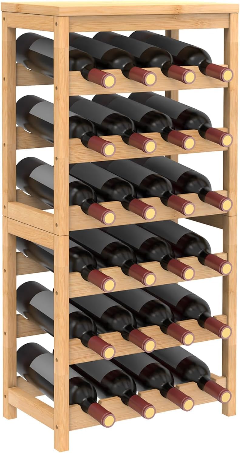 FoverOne 24-Bottle Wine Rack Freestanding Floor, 6 Tier Bamboo Wine Display Rack with Table Top, Wine Storage Shelf for Kitchen Dining Room Bar FoverOne