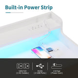 LUMTOK 8-Drawers Dresser with Power Outlets, Built-in Power Strips & LED Strips, Fabric Dressers Drawers for Bedroom, Hallway, Nursery, Steel Frame, Wood Top, Easy Pull Handle (White) LUMTOK