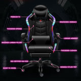 TBQATNTS 7-Point Massage Gaming Chair with Speakers and LED Lights, Ergonomic Computer Gaming Chair with Footrest and Lumbar Support,High Back Office Video Racing Adult Gaming Chair,Black,Normal TBQATNTS
