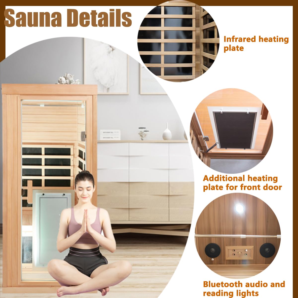 LTCCDSS 1 Person Infrared Sauna, Canadian Hemlock Far Infrared Sauna for Home, 1350W Indoor Saunas, LCD Display, Bluetooth Speakers, 1 LED Reading Lamp