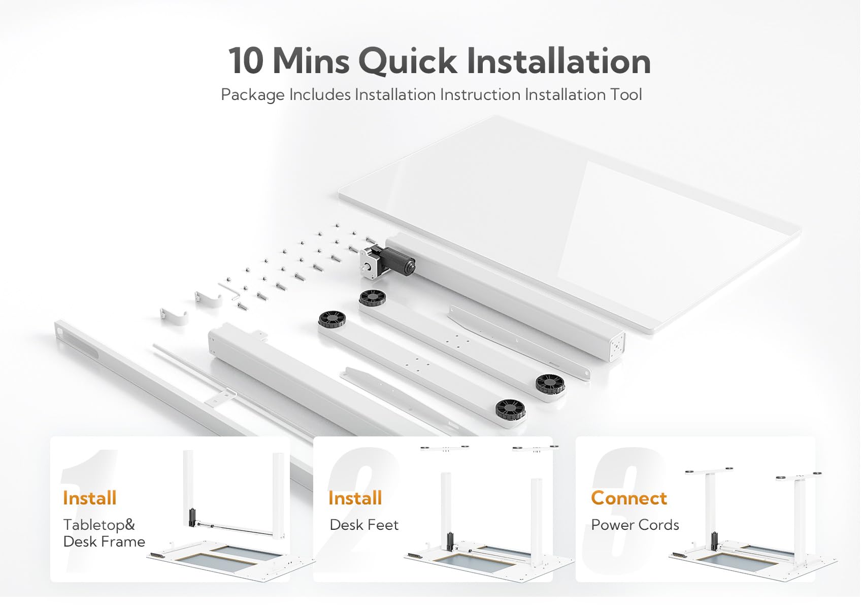 Claiks Glass Standing Desk, Electric Standing Desk Adjustable Height, 48 Inch Adjustable Stand Up Desk, Quick Install Home Office Computer Desk, Supter White - WoodArtSupply