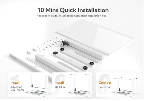 Claiks Glass Standing Desk, Small Electric Standing Desk Adjustable Height, 40 Inch Adjustable Stand Up Desk, Quick Install Home Office Computer Desk, Supter White Claiks