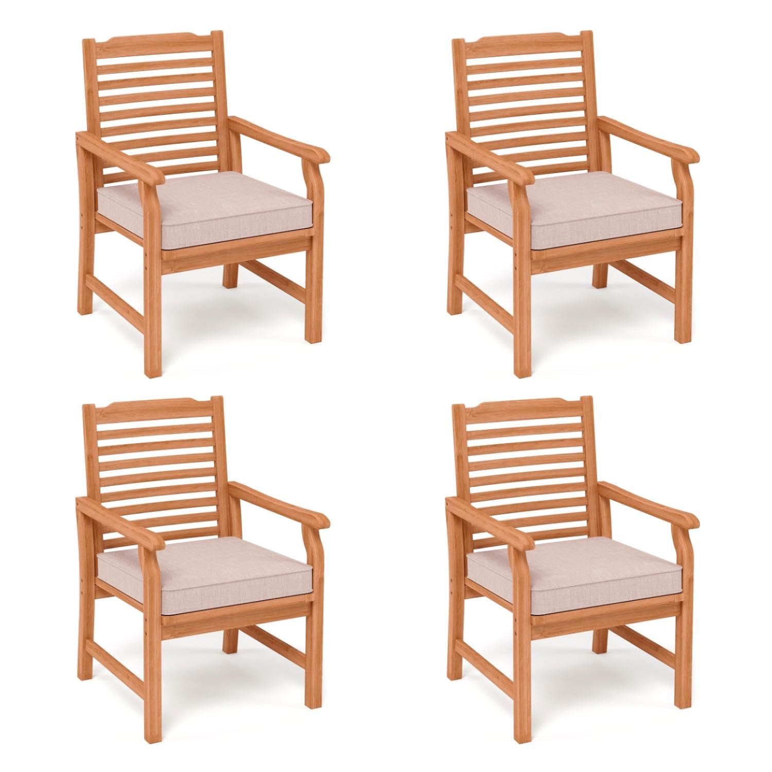 MFSTUDIO Acacia Wood Patio Dining Chairs Set of 4, All Weather Extra Large Outdoor Dining Chairs, 4 Pieces Slat Back Teak Finished Patio Chairs with Soft Removable Cushion for Garden, Backyar - WoodArtSupply