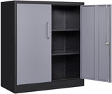 Metal Storage Cabinet with Doors and Shelves,Garage Storage Cabinet with Lock,Black Grey Metal Cabinet with Locking Doors,Steel Cabinet,Lockable Storage Cabinet for Home,Office,Garage Cabinets SISESOL