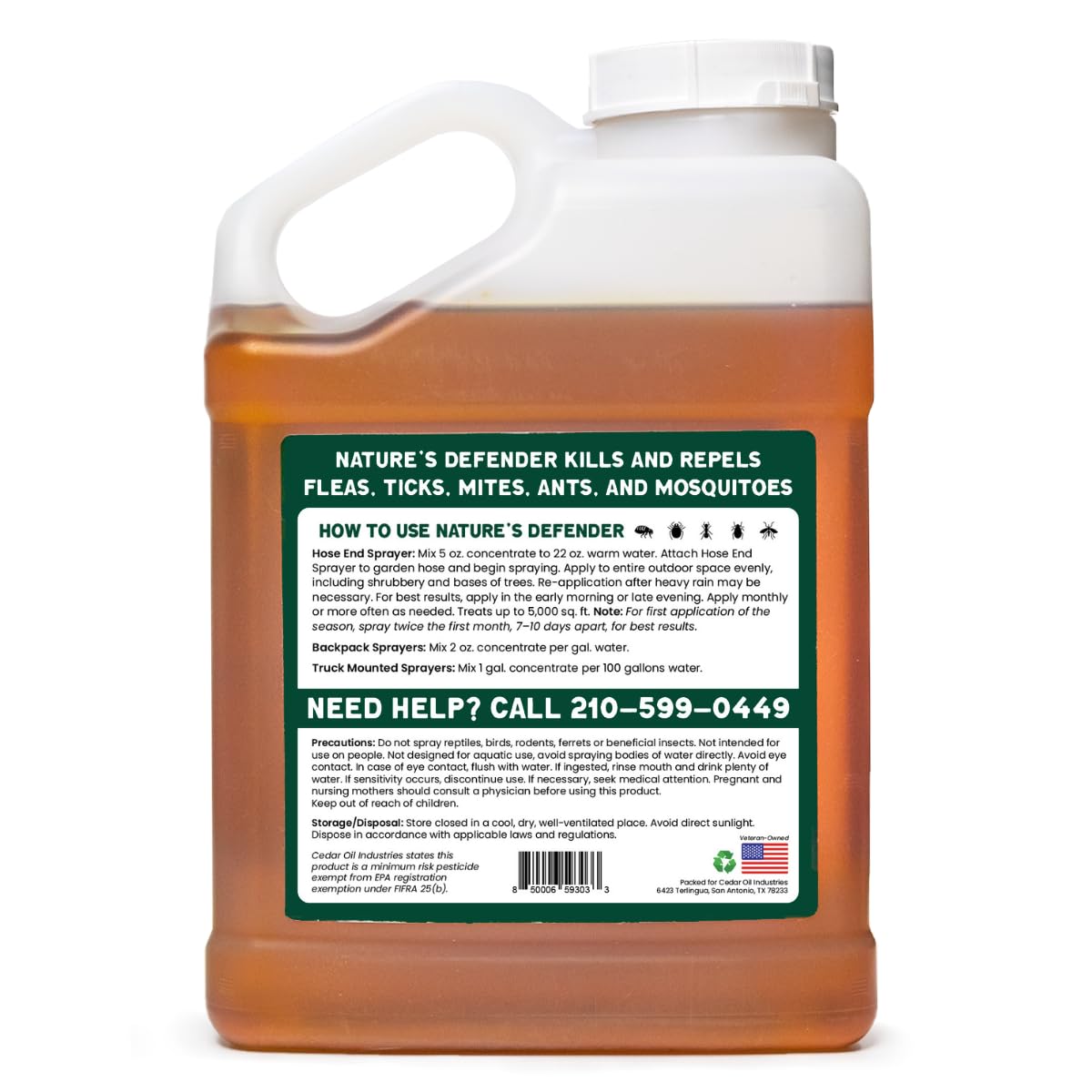 Nature's Defender Lawn & Garden Concentrate - All-Natural Pest Control for Outdoor Spaces, Made with Natural Cedarwood Oil (128 Fluid Ounces) Cedar oil Industries