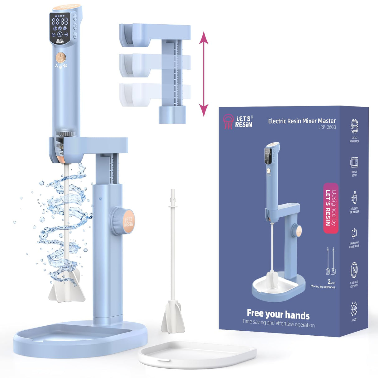LET'S RESIN Upgraded Resin Mixer Master,3 Speeds Control Epoxy Mixer with AI Mode&HD Large Screen,Intelligent Resin Mixer Electric and Stand for Epoxy Resin,Molds,Soap Making(Included 2 Sizes Paddles) LET'S RESIN