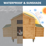 ECOLINEAR Large Chicken Coop with Wheels, Waterproof Outdoor Hen House for 6-8 Chickens, Movable Chicken House with Two Nesting Box, Removable Tray, PVC Cover, Wooden Duck Coop Rabbit Hutch ECOLINEAR