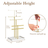 susswiff Jewelry Holder Organizer Stand - Adjustable Jewelry Tree 17.5" Height (Max), Jewlery Hanger for Necklaces, Bracelets, Earrings, Aesthetic for Storage and Display, Metal, Gold and White susswiff