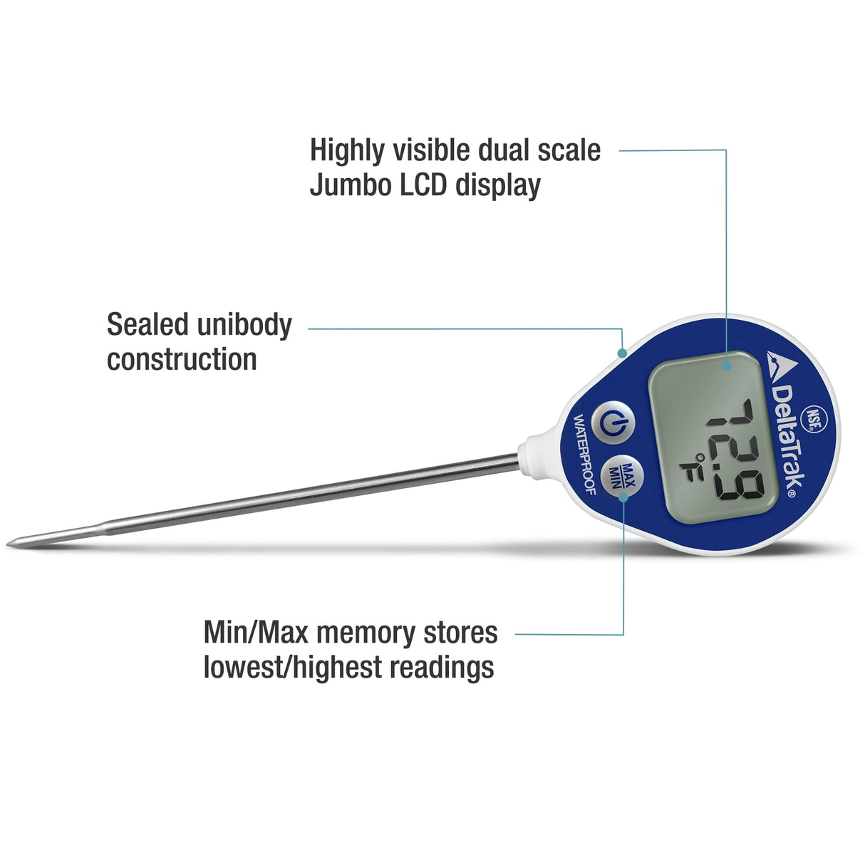DeltaTrak 11050 Professional Digital Meat Thermometer for Kitchen Waterproof Lollipop Thermometer NSF Certified DeltaTrak