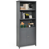 SILKYDRY 71.5" Grey Freestanding Bookshelf with Doors and Adjustable Shelves SILKYDRY