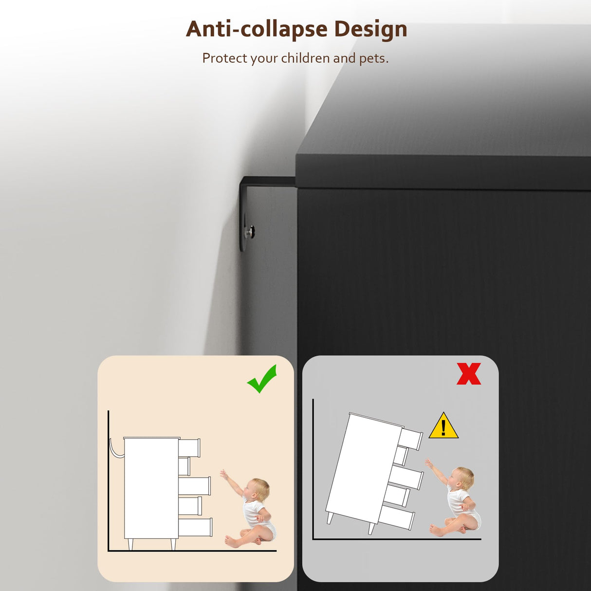 Black Tall 5 Drawer Dresser for Bedroom with Hidden Storage Design, Large Modern Closet Dressers & Chests of Drawers with Cut-Out Handles, 27.6" L*15.8" W*45.3" H for Bedroom, Living Room, Nursery Jocoevol