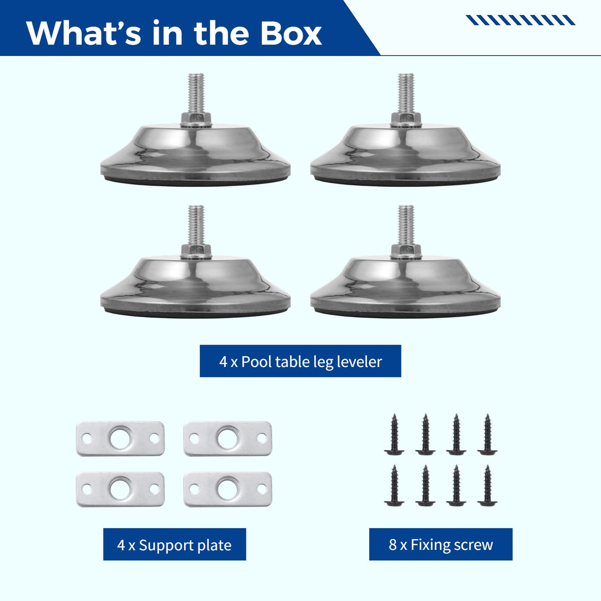 4pcs Pool Table Leg Levelers, 5-Inch Billiard Table Leg Leveling Risers, Adjustable Height, Heavy-Duty Table Leveling Feet for Pool Tables, Ping-pong Tables, Soccer Tables COSYOO