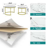 Smuxee White Nesting Coffee Table Set of 2, 27.6" Round Coffee Table Wooden Marble Pattern with Adjustable Non-Slip Feet, Industrial End Table for Living Room Bedroom Balcony Smuxee