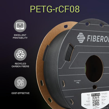 Polymaker Fiberon PETG-RCF Filament Black 1.75mm 0.5kg, Recycled Carbon Fiber Reinforced PETG 3D Printing Filament Ideal for Drone and Automotive Products POLYMAKER