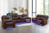 Anthato Power Recliner Living Room Set, Leather Reclining Sofa Set with Coffee Table, Living Room Furniture Sets, Brown Recliner Couch with Cup Holders/Charging Port for Home Theater/Office, Brown Anthato