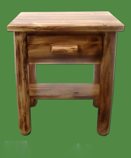 Midwest Log Furniture Torched Cedar Log Nightstand [1 Drawer] - Burnt Medium Brown/Dovetailed/Solid Wood/Amish Handcrafted in USA Midwest Log Furniture