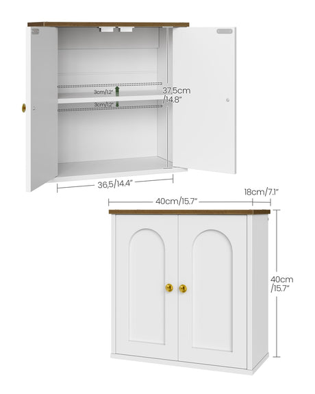 CHOEZON Bathroom Wall Cabinet, Medicine Cabinet with Adjustable Shelf, Modern Wall Cabinet with 2 Doors, Farmhouse Wall Mounted Storage Cabinet, for Bathroom, Living Room, Kitchen, White and Walnut CHOEZON