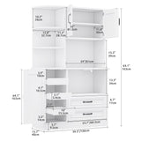 DWVO Kitchen Pantry Storage Cabinet, 64" H Kitchen Hutch Cabinet with Power Outlet, Sliding Racks with Door, Drawers with Doors and 3-Tier External Shelves for Living Room, Dining Area (White) DWVO