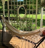 Hammock Brazilian Double Hammocks Soft Comfortable Fabric Cotton Canvas Hanging Portable Two Person Hammock Boho Fringe Large for Adults Backyard Travel KEREITH