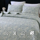 DURLENGEN Quilt Set California King Size 3Pcs,Bluish Grey Printed with Beige Leaves Pattern,Soft Microfiber Lightweight Bedspread for All Season Layering(112x104,Beige Botanical) DURLENGEN
