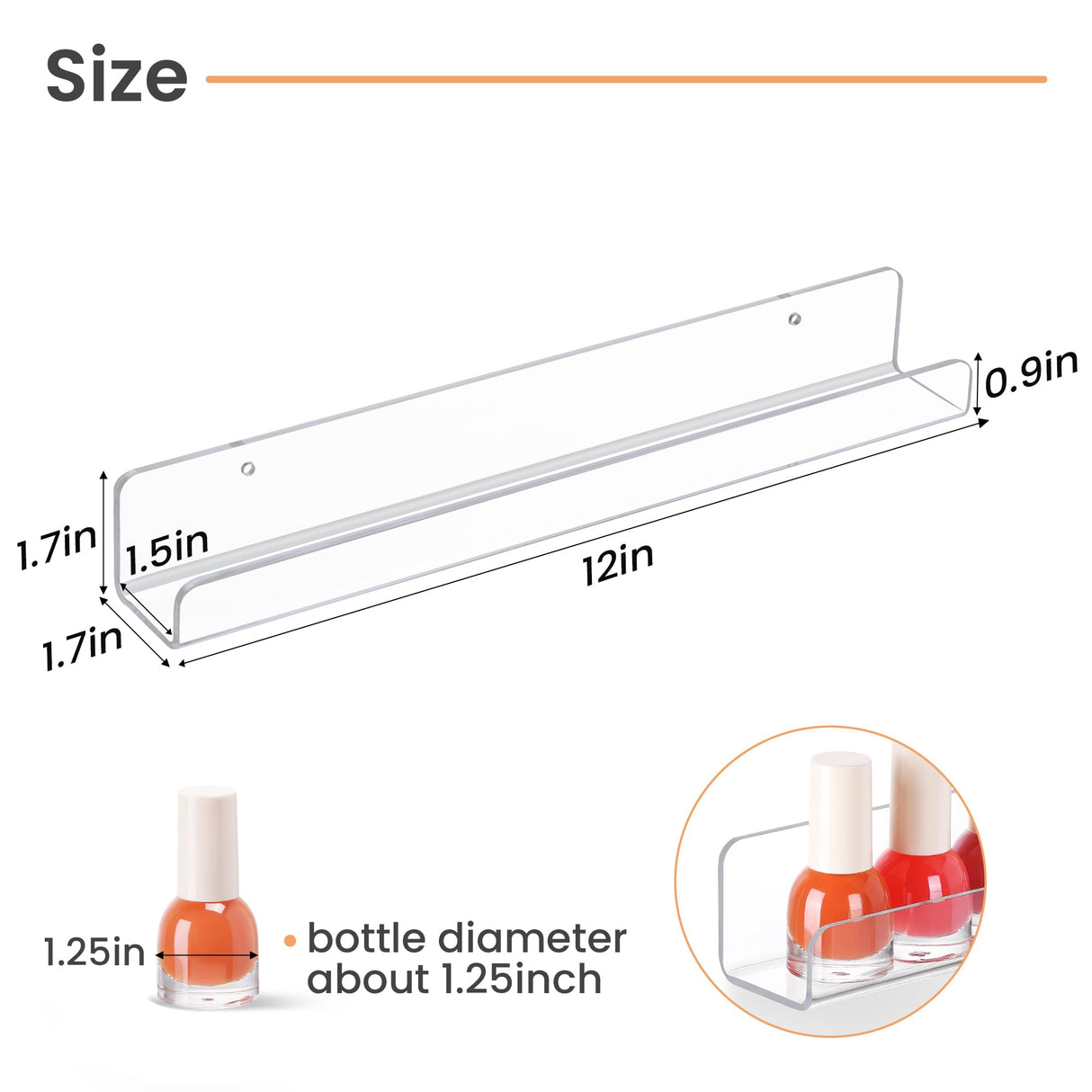 upsimples 6 Pack Clear Acrylic Shelves, 12" Nursery Bookshelves for Wall, Floating Bookshelf for Kids Baby, Vinyl Display, Record Holder, Magazine Rack, Picture Ledge Shelf upsimples