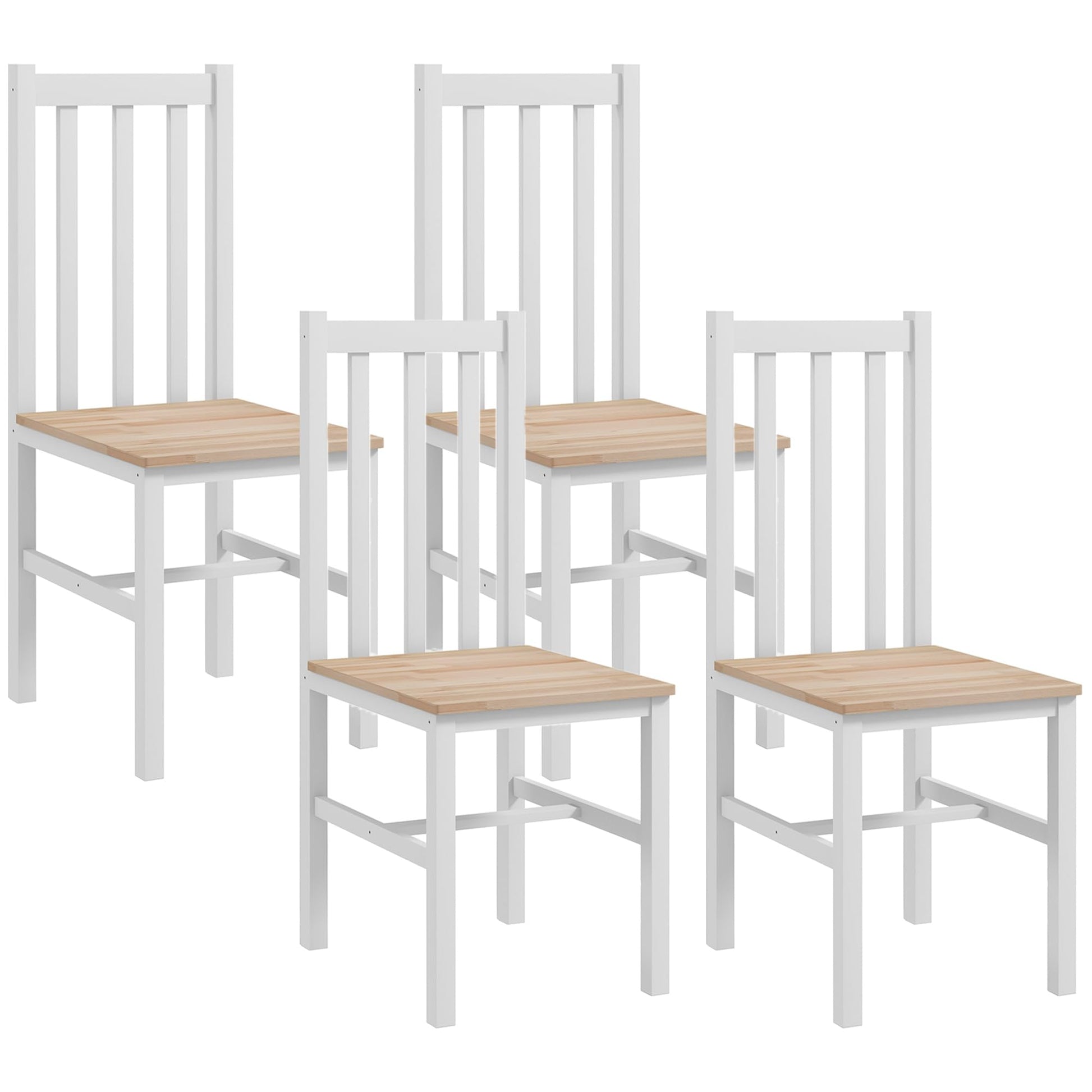 HOMCOM Dining Chairs, Set of 4 Farmhouse Kitchen & Dining Room Chairs with Slat Back, Pine Wood Seating for Living Room and Dining Room, White - WoodArtSupply