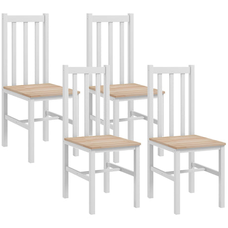 HOMCOM Dining Chairs, Set of 4 Farmhouse Kitchen & Dining Room Chairs with Slat Back, Pine Wood Seating for Living Room and Dining Room, White HOMCOM