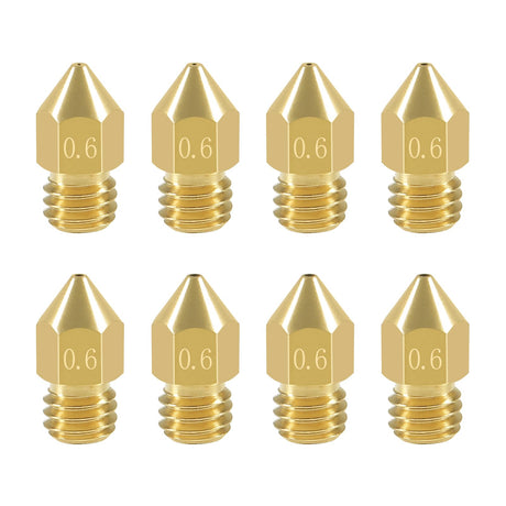 Aokin 8 Pcs 0.6mm MK8 Extruder Nozzles 3D Printer Nozzles for Creality Ender 3/3 Pro/3 V2, Ender 5/5 Pro, CR-10/10S, Makerbot, Anet A8 3D Printer Aokin