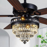 Crystal Chandelier Ceiling Fan with 3-Light, Farmhouse Fandelier with Remote - Silent DC Motor, K9-Crystal, Wood Blades, 3-Speed and Timing, Energy-Efficient Ceiling Fans for Living Room (52" Black) Chansim