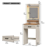 Trironsun Small Farmhouse Makeup Vanity Desk with 3 Adjustable Lighted Mirror Narrow Vanity Table with Storage Drawer White Thin Dressing Table for Bedroom Small Space Trironsun