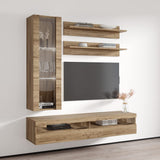 Meble Furniture Fly H2 35TV Stand - Wall-Mounted Entertainment Center Console for Bedroom & Living Room - Modern TV Floating Entertainment Center with Storage, Shelves, and LED Lights - Oak MEBLE FURNITURE & RUGS