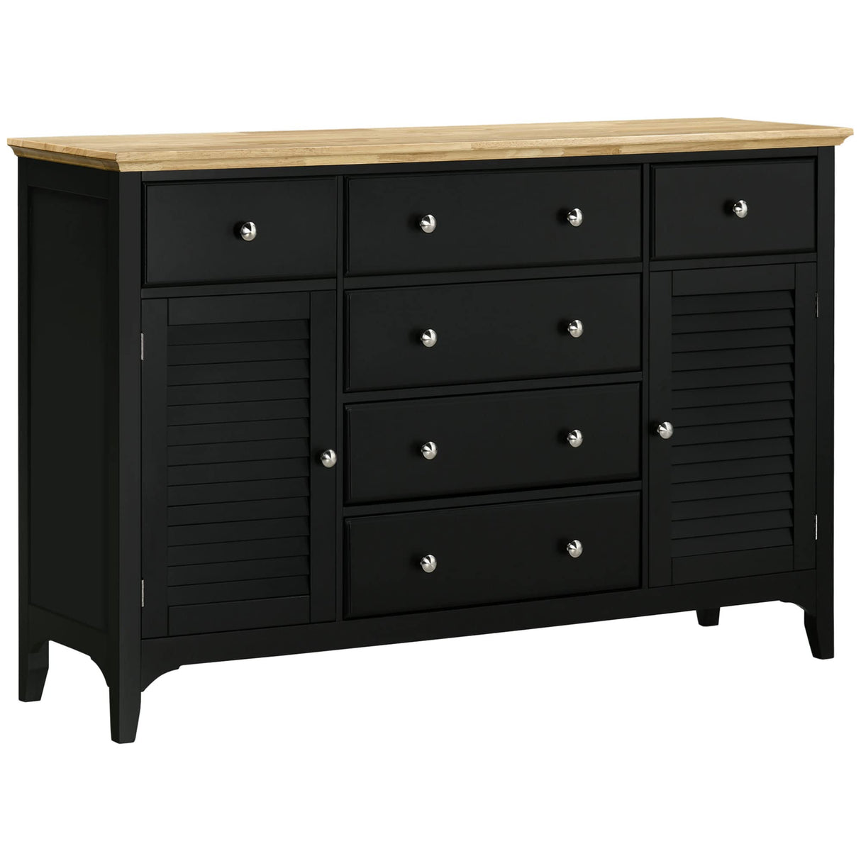HOMCOM Sideboard Buffet Cabinet with Storage Drawers, Rubber Wood Top and Adjustable Shelves, Kitchen Cabinet Coffee Bar Cabinet, Black HOMCOM