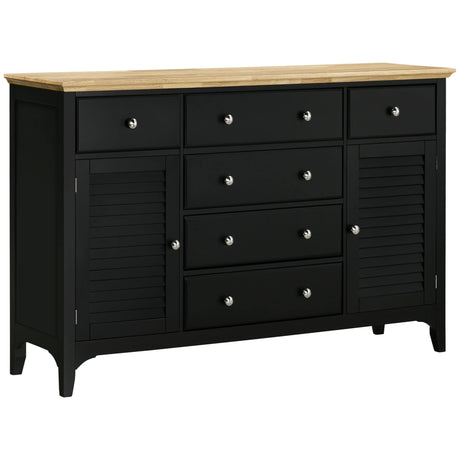 HOMCOM Sideboard Buffet Cabinet with Storage Drawers, Rubber Wood Top and Adjustable Shelves, Kitchen Cabinet Coffee Bar Cabinet, Black HOMCOM
