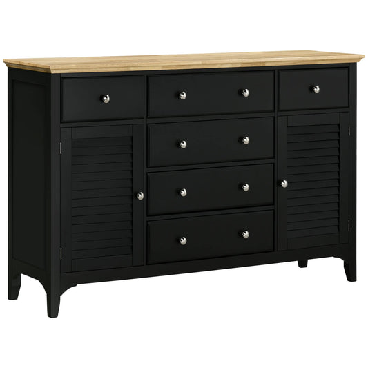 HOMCOM Sideboard Buffet Cabinet with Storage Drawers, Rubber Wood Top and Adjustable Shelves, Kitchen Cabinet Coffee Bar Cabinet, Black - WoodArtSupply