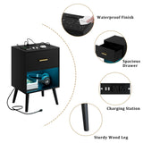 Aienvey Nightstand with Charging Station and LED Lights, Small Side Table, Bedside Table with Drawer, Modern Night Stand, End Table for Bedroom, Living Room (Black) Aienvey