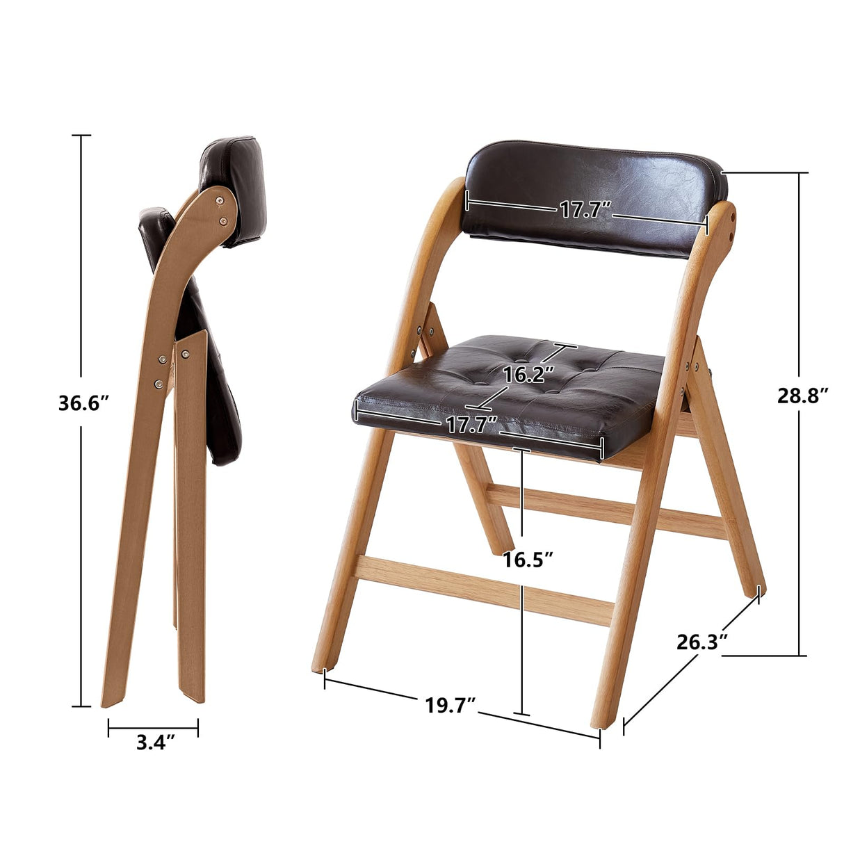 ALeesing Folding Chairs with Padded Seats, Wooden Folding Chairs Set of 2, 31" Stackable Folding Dining Chairs, Folding Extra Chair for Guests Kitchen, Bedroom, Living Room, Party Chairs, Wood Brown ALeesing