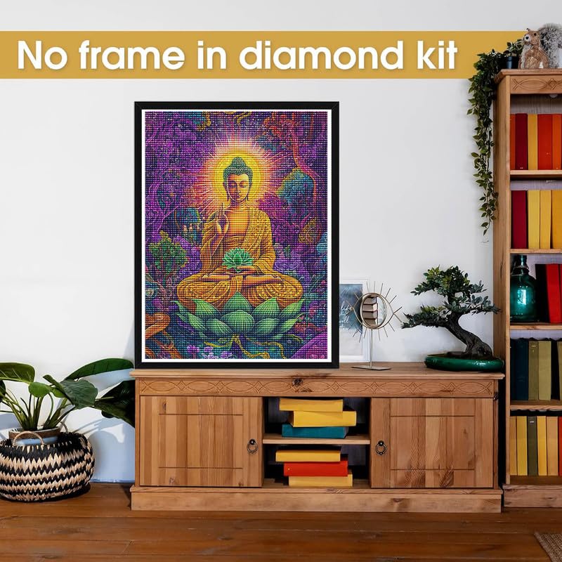 Bimkole 5D Diamond Art Kits for Adults Buddha, Full Drill DIY Rhinestone Embroidery Set Paint with Diamonds Art Flower Tree by Number Kits Cross Stitch Home Wall Craft Decor 12x16 Inch Bimkole