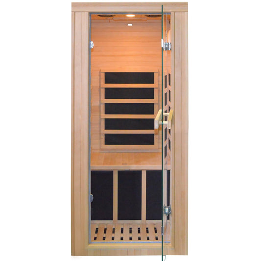 WIILAYOK Far Infrared Sauna Room for Home, 1 Person Low EMF Sauna Box, Canadian Hemlock Wood Sauna Room with Bluetooth Player, Oxygen Ionizer, Ambient Light, Control Panel, 980W Power, 28x33x62 Inch