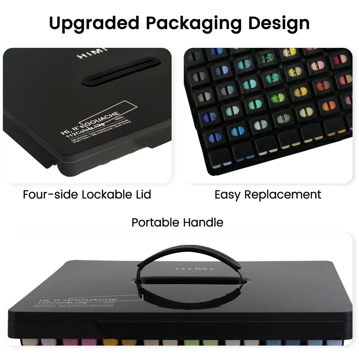 HIMI Gouache Paint Set, 112 Colors x 12g Twin Jelly Cup Design in Carrying Case, Non-Toxic Paint for Canvas and Paper, Perfect for Artists, Student, Opaque Painting (Black) ARTME