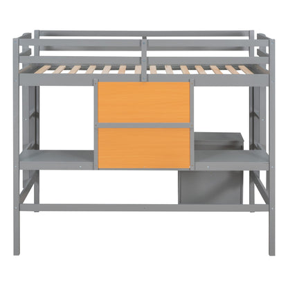 DEYOBED Twin Loft Bed with Desk and Cabinet - Stylish Grey Wood Frame for Kids and Teens - WoodArtSupply