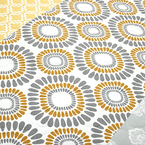 Lush Decor Bohemian Stripe Reversible Cotton Quilt Set, 3 Piece Set, Full/ Queen, Yellow & Gray - Striped Bedding Set - Yellow Quilts Queen Size - Boho Decor Lush Decor
