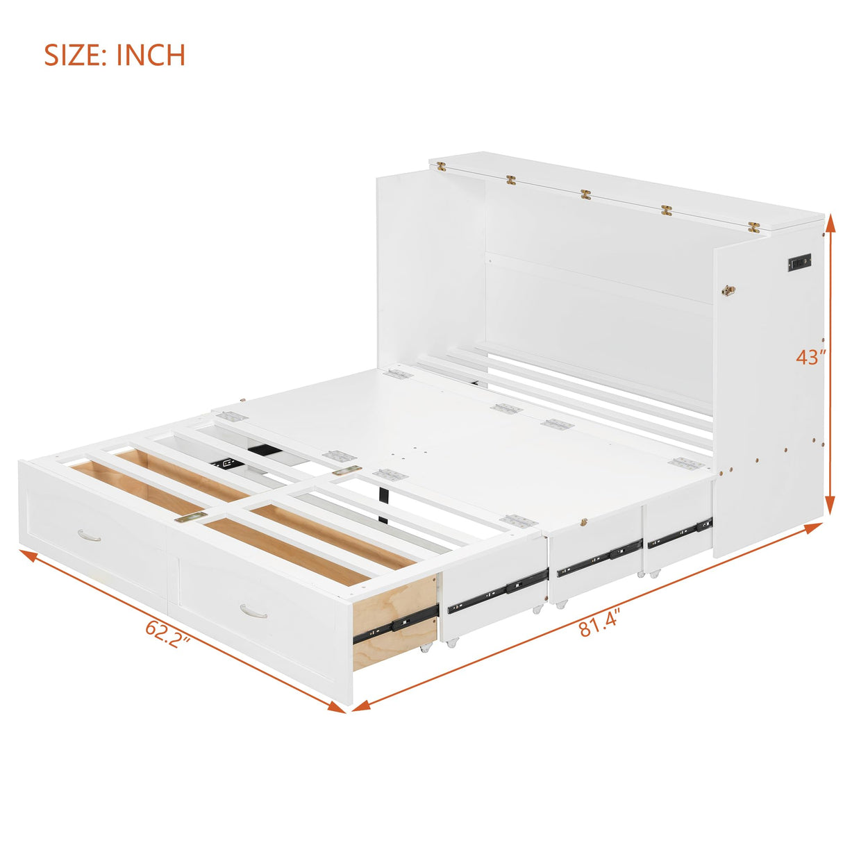 Harper & Bright Designs Queen Size Murphy Bed Cabinet Wall Bed Chest with Storage Drawer,USB,Charging Station, Wood Murphy Bed Frame for Home Office or Small Room-White Harper & Bright Designs