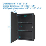 IDYLLOR Black Bathroom Medicine Cabinet with Beveled Edge Mirrored Door 16 x 22 inch, Recessed or Surface Mount, with Adjustable Glass Shelves IDYLLOR