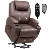 VICTONE Electric Power Lift Recliner Chair for Elderly Reclining Sofa for Living Room with Massage, Side Pockets and Cup Holders (Leather, Brown) VICTONE